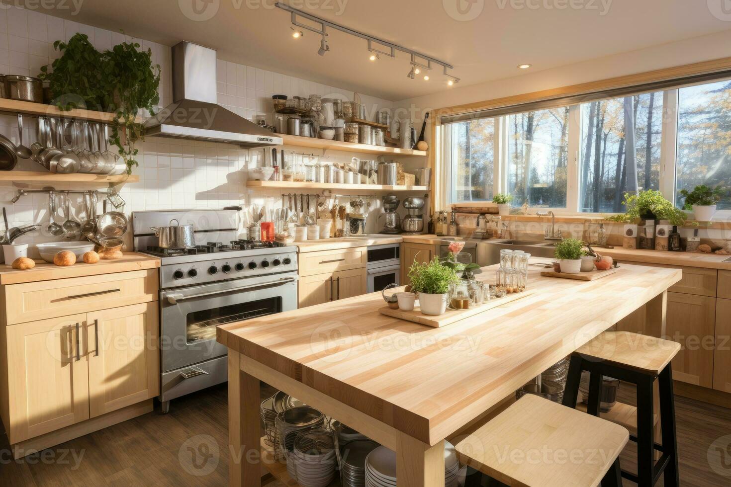 dentro cocina en el minimalista playa Posada profesional publicidad fotografía ai generado foto