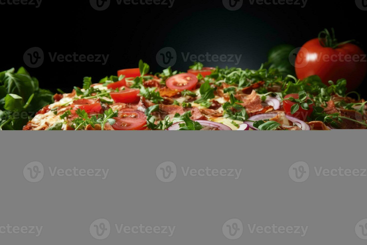 slice pizza flat lay top view light background professional advertising food photography AI Generated photo