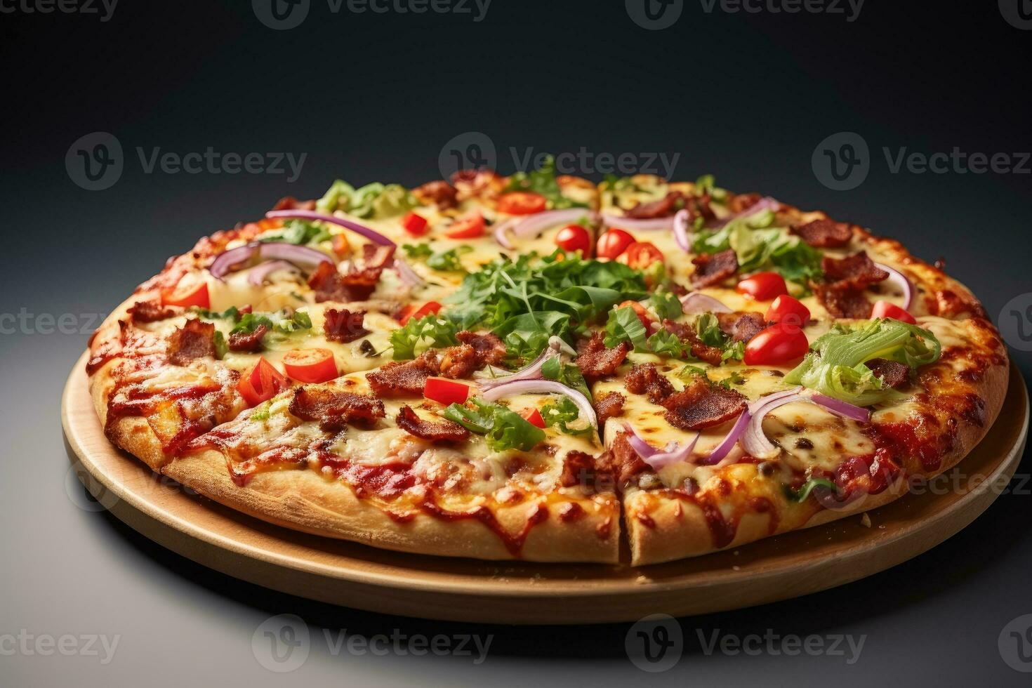 slice pizza flat lay top view light background professional advertising food photography AI Generated photo