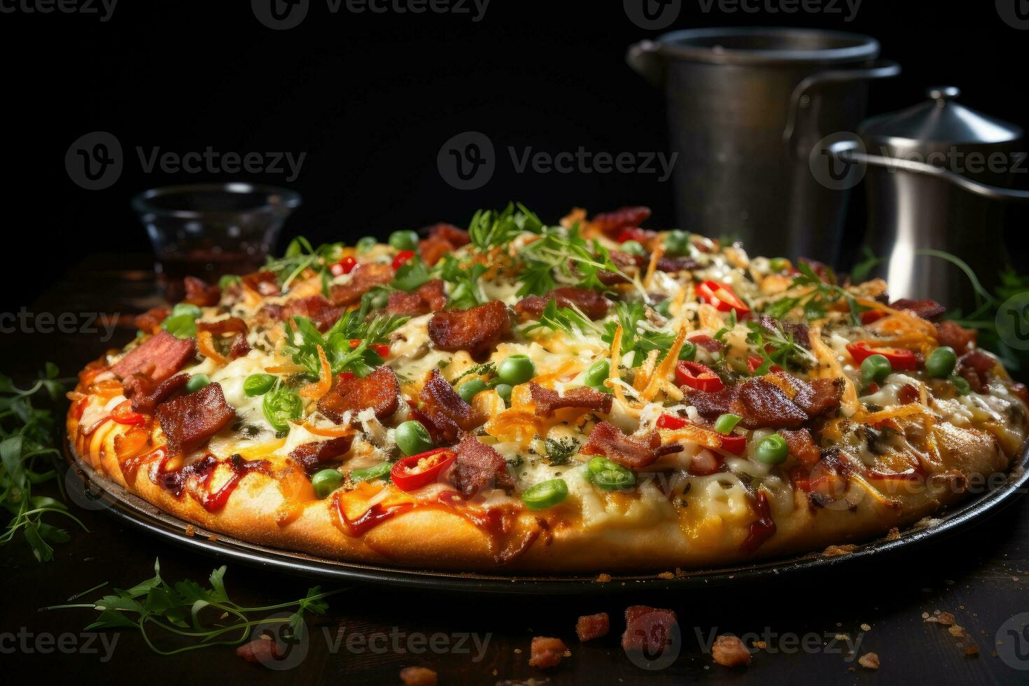 slice pizza flat lay top view light background professional advertising food photography AI Generated photo