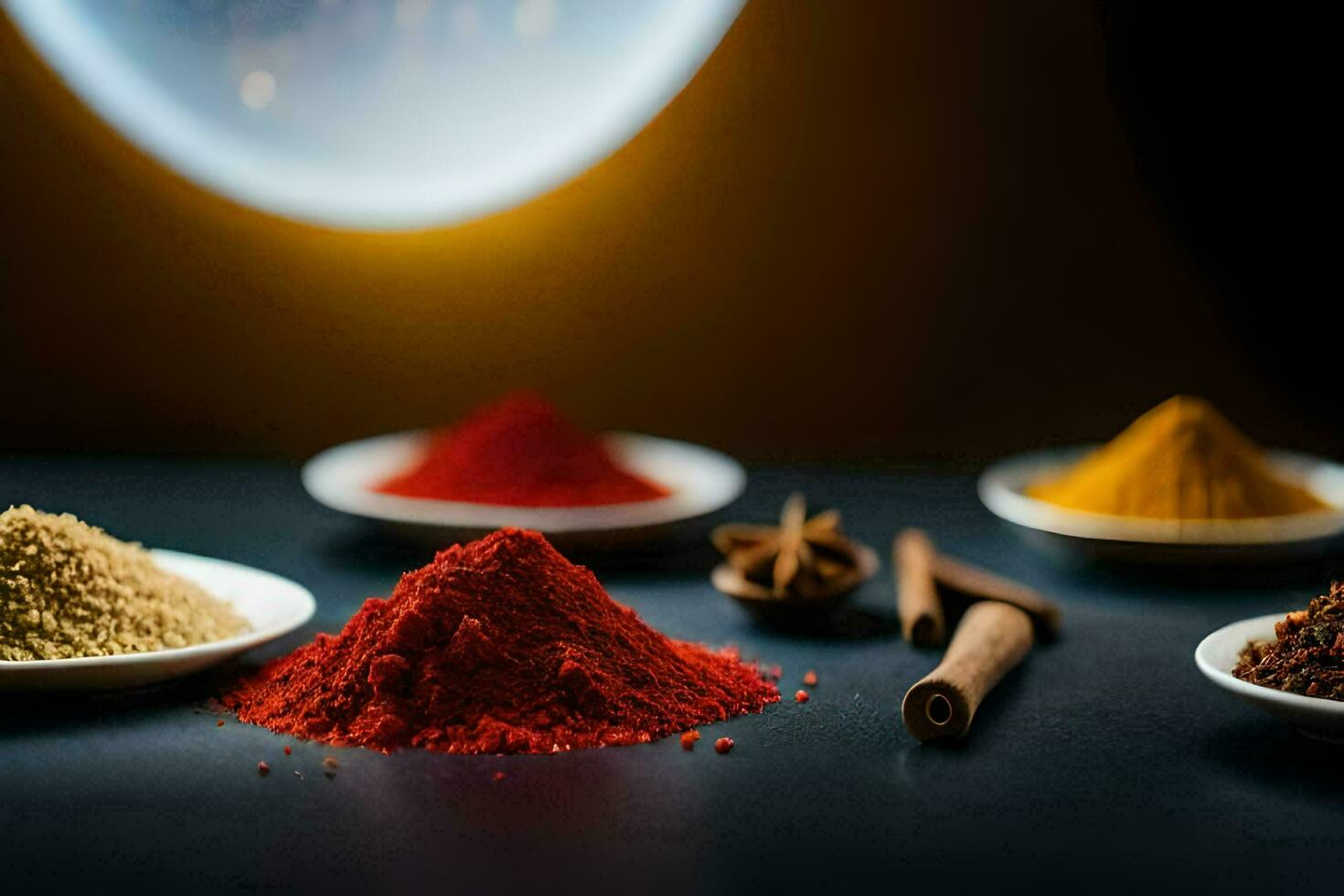 various spices and spices on a table. AI-Generated photo