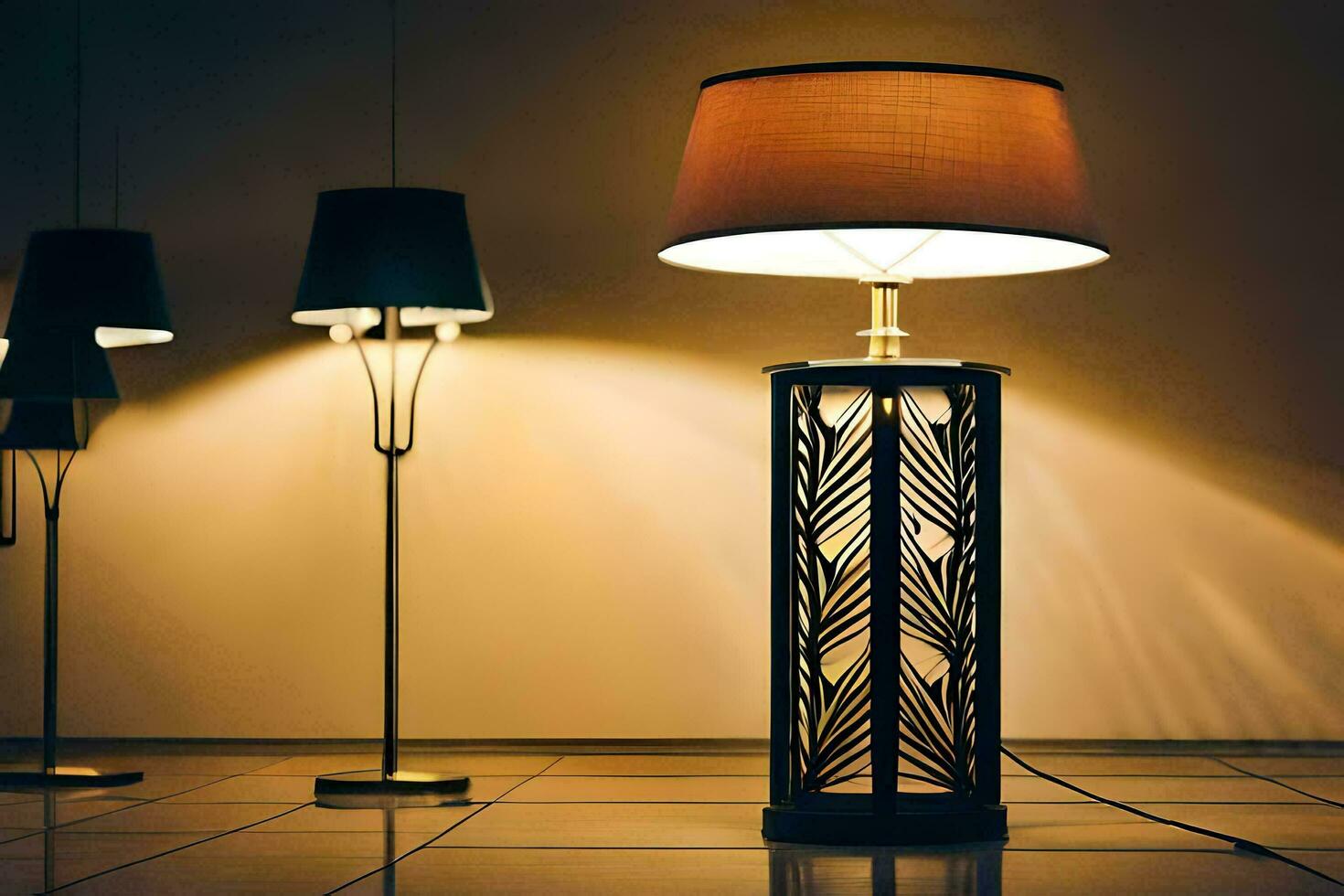 un lámpara es en un mesa en frente de un lámpara. generado por ai foto