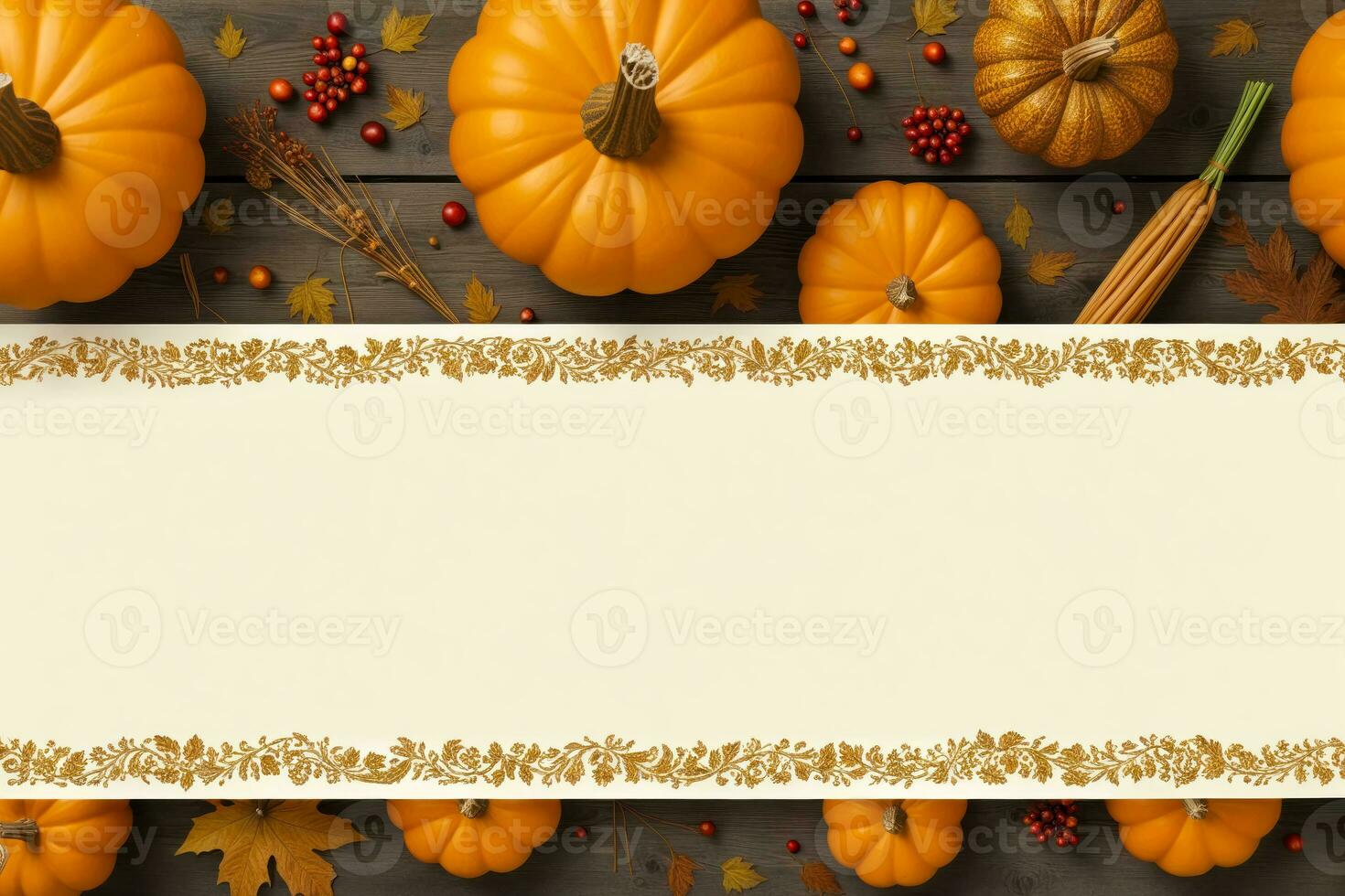 Thanksgiving Banner with Autumn Motifs, AI Generated photo