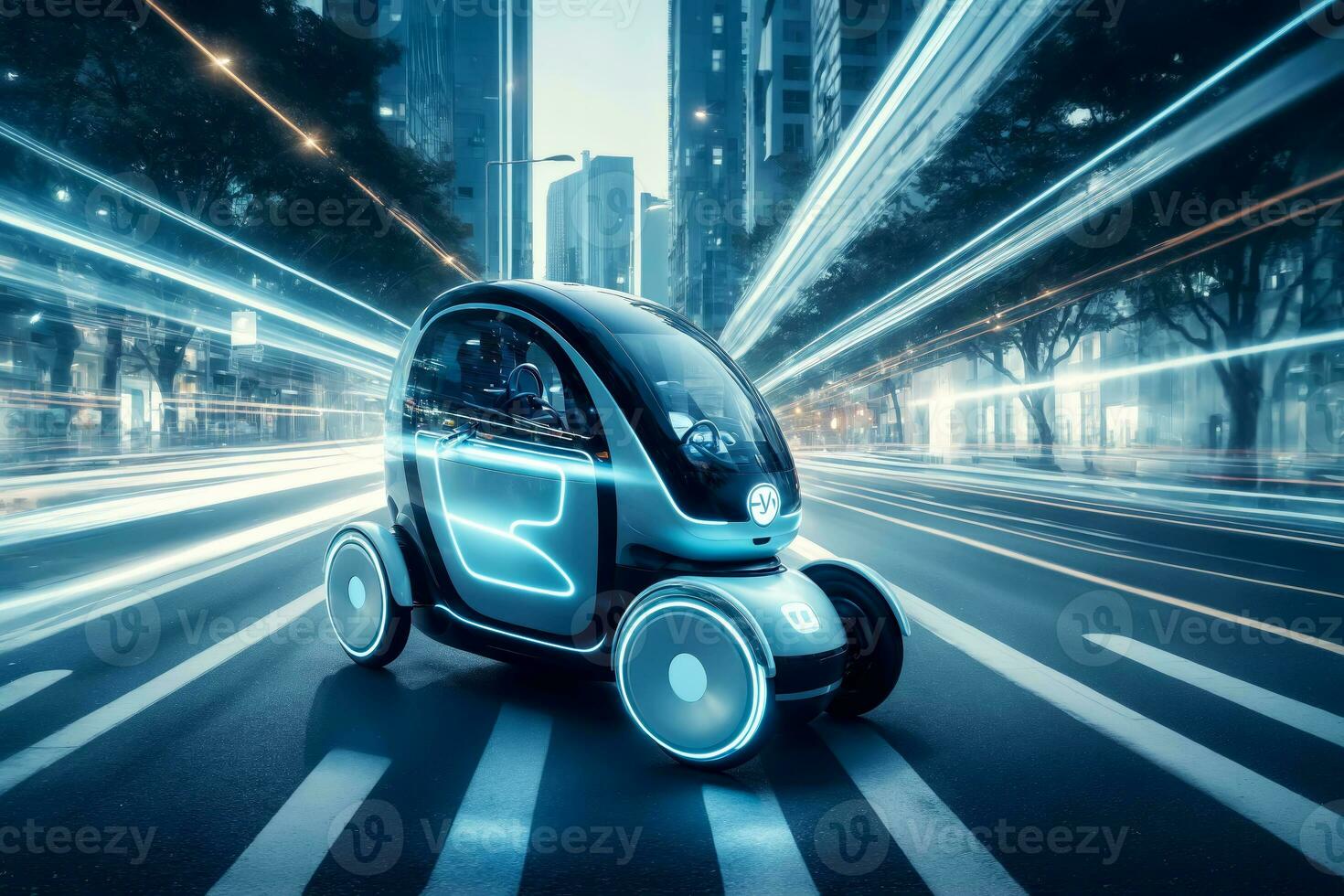 Modern Mini Electric Car on a City Street, Eco-friendly Transport Concept  Stock Image - Image of electric, friendly: 295661593