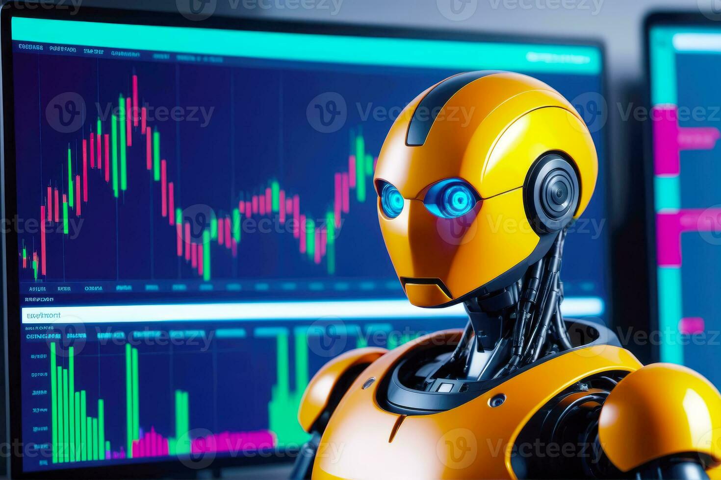 Trading Business Insights, Robot Analyzed Financial Charts, AI Generated photo