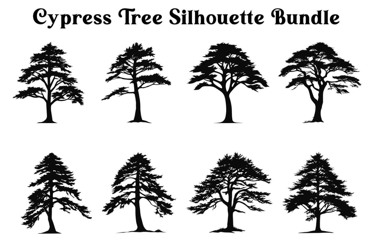 Cypress Tree Silhouettes bundle, Set of trees, Trees Vector silhouette Clipart