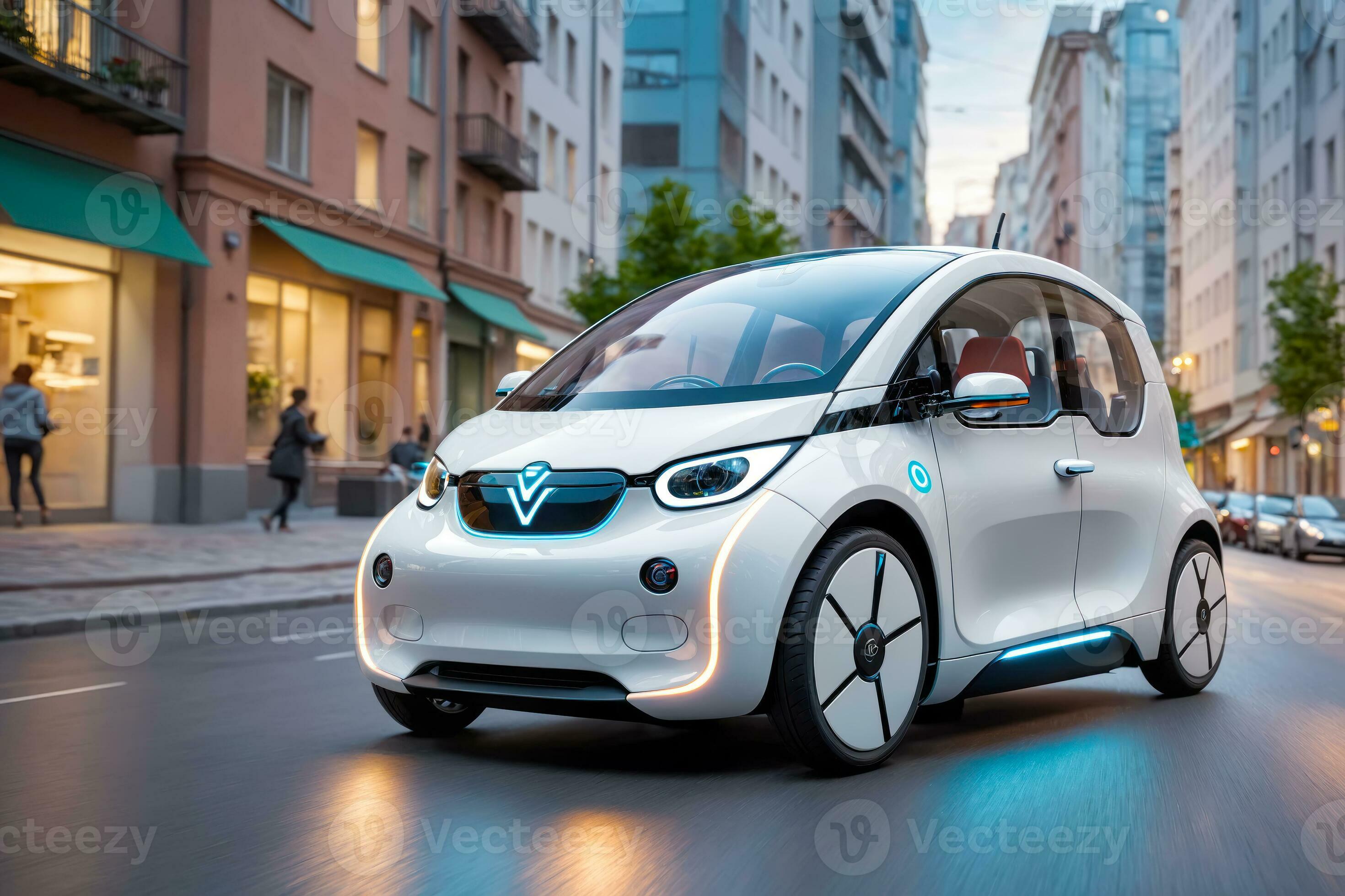 Modern Mini Electric Car on a City Street, Eco-friendly Transport Concept  Stock Image - Image of electric, friendly: 295661593