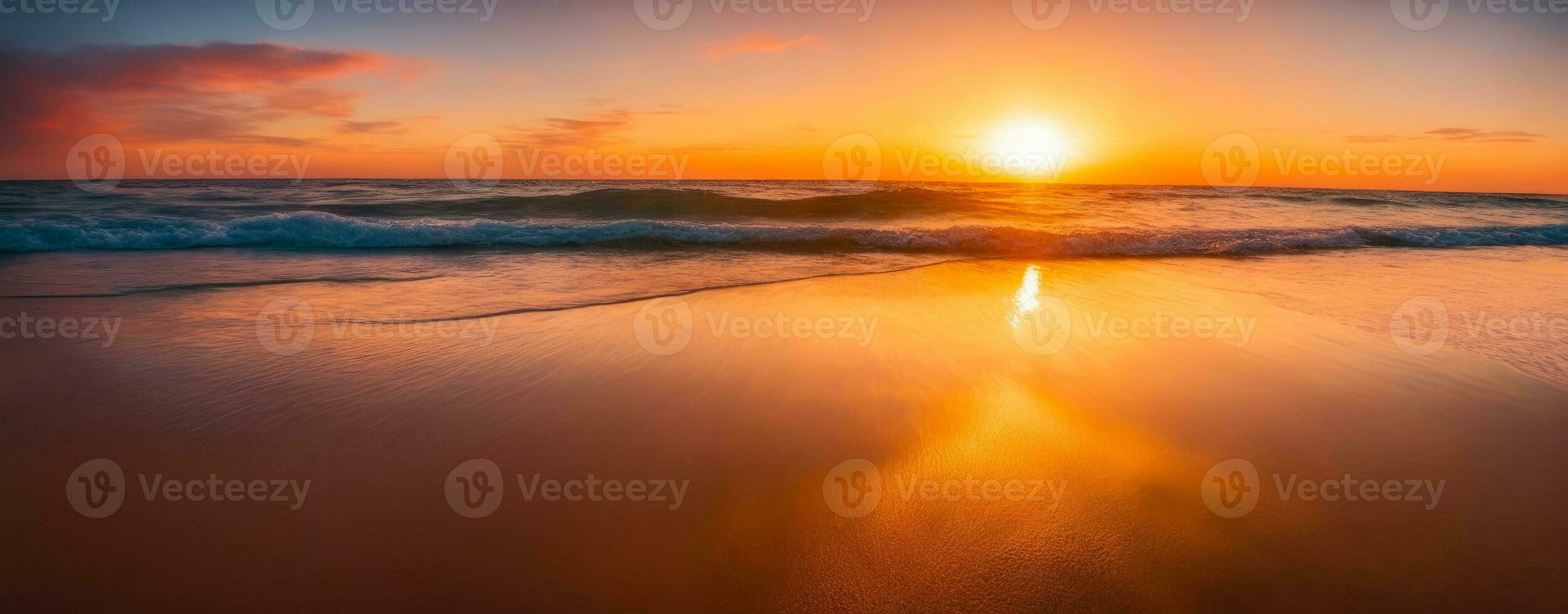 Bask in Calmness, Panoramic Tropical Sunset, AI Generated photo