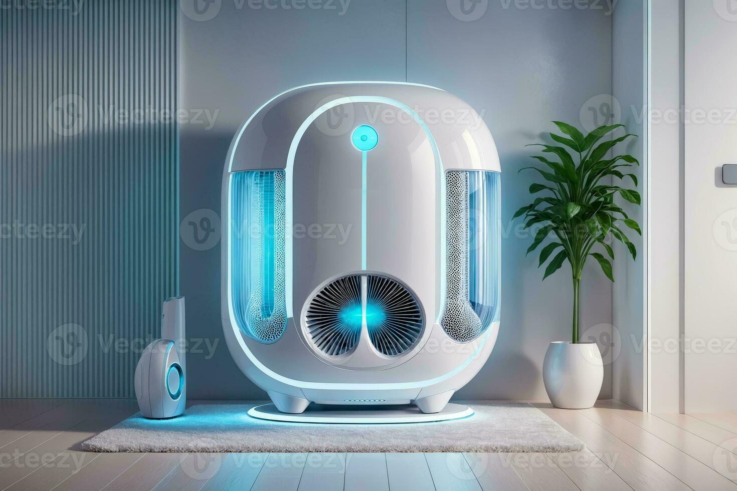 futurista aire purificador en moderno habitación, ai generado foto