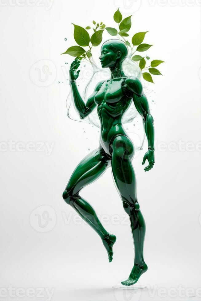 Clear Human Figure Filled with Botanical Vitality, AI Generated photo