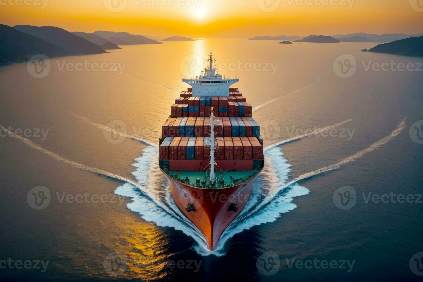 Serenity at Sea, Aerial Perspective of Container Ship, AI Generated photo