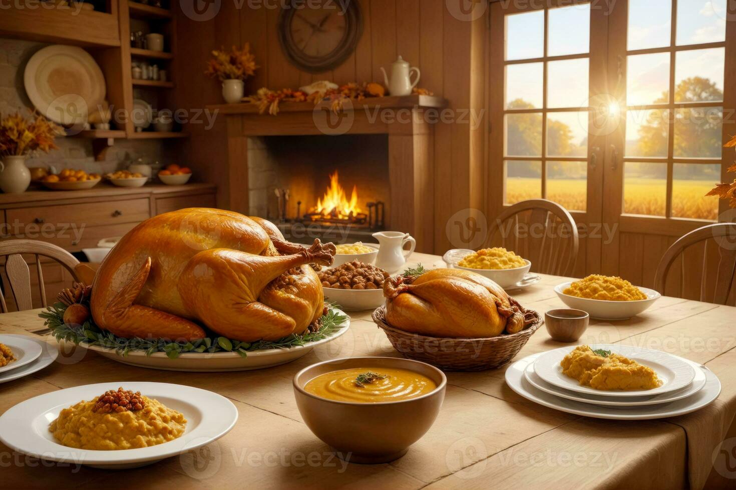 Thanksgiving in the Countryside, Farm Scene Stock Pics, AI Generated photo