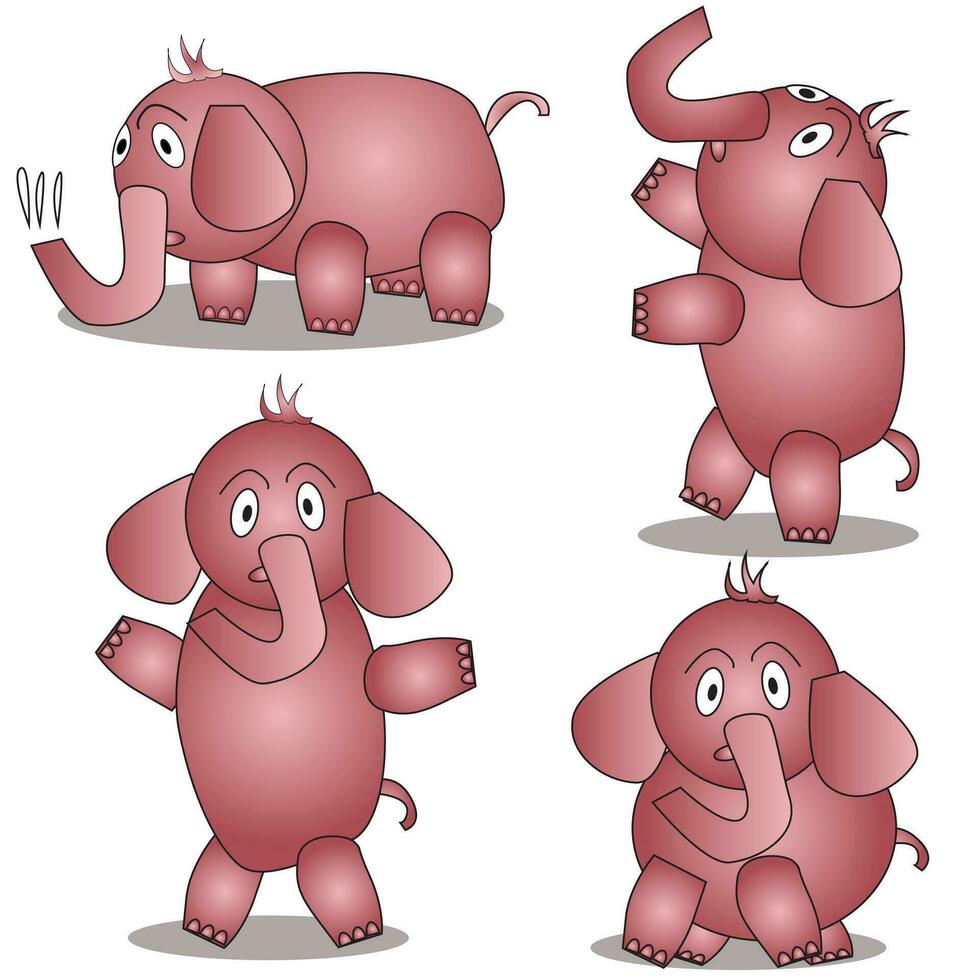 Elephant Cartoon Character Set vector
