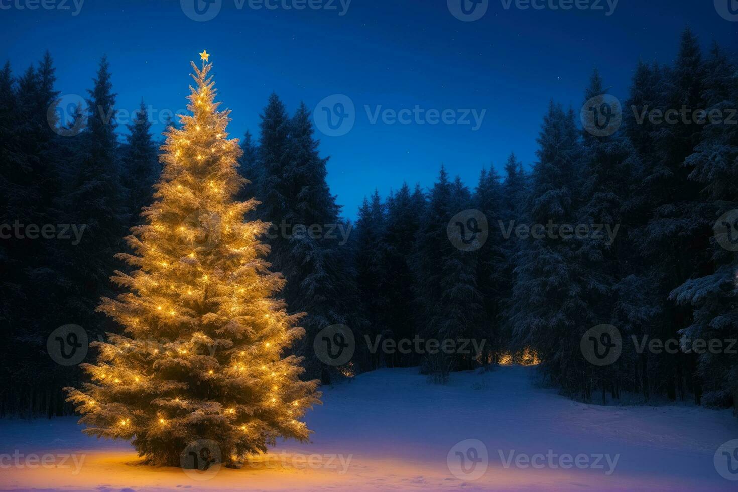 Winter Wonderland, Christmas Tree with Copy Space, AI Generated photo