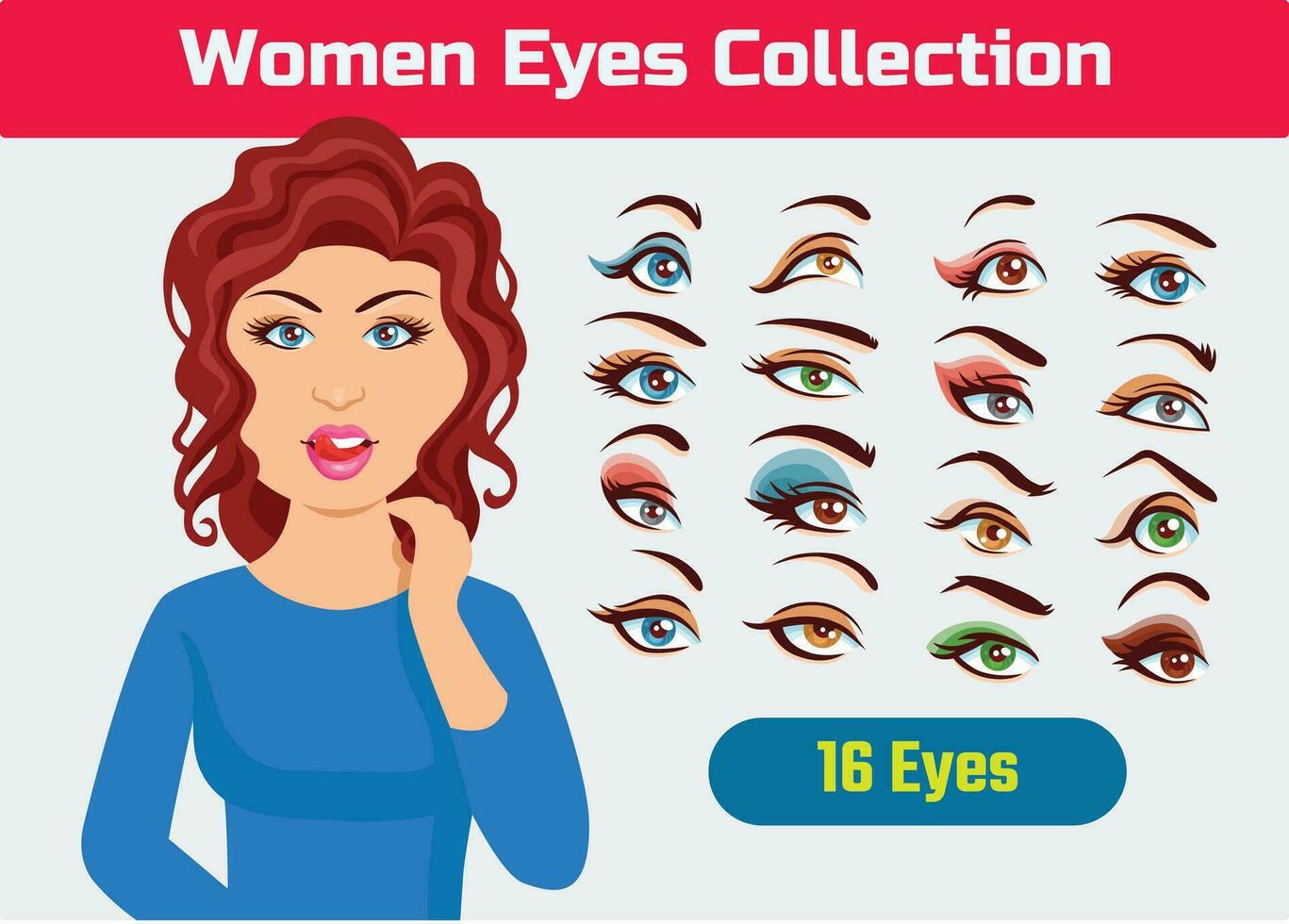 set of different female eye. vector