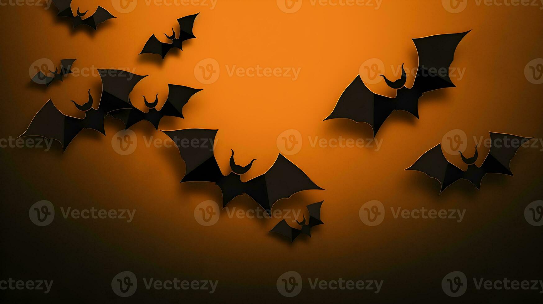 Halloween bat orange background with shadow. AI generated photo
