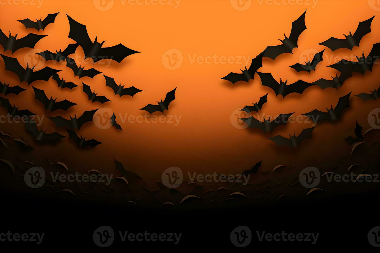 Halloween bat orange background with shadow. AI generated photo
