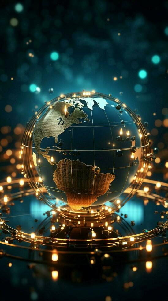 A radiant globe connects online banking, cryptocurrency, and trade in a digital realm Vertical Mobile Wallpaper AI Generated photo