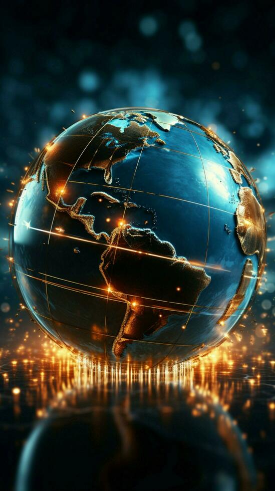 A radiant globe connects online banking, cryptocurrency, and trade in a digital realm Vertical Mobile Wallpaper AI Generated photo