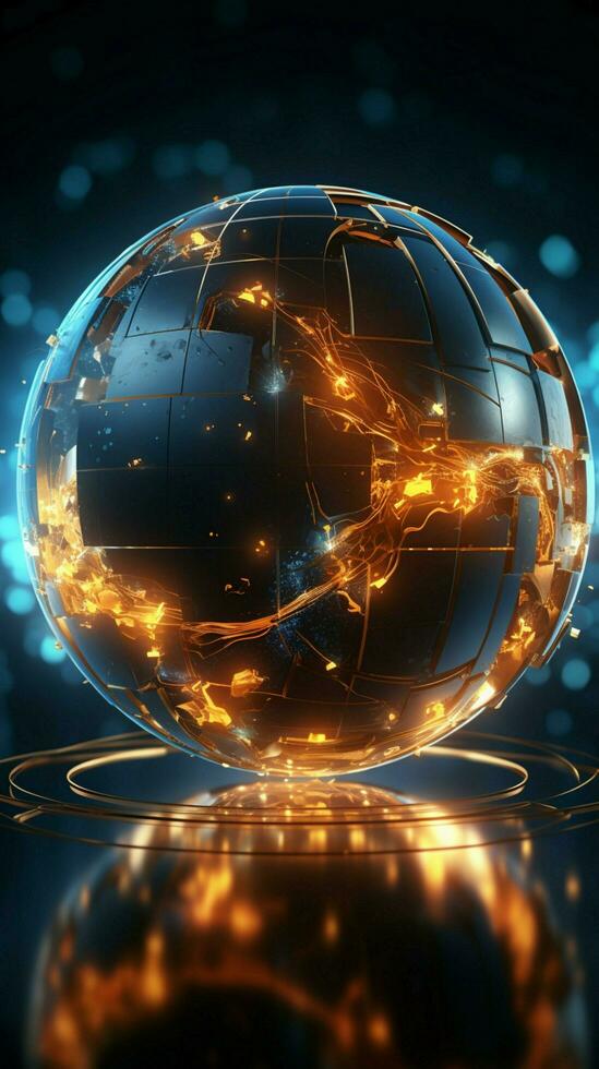 Abstract sphere emits light, intertwined with online banking and cryptocurrency elements Vertical Mobile Wallpaper AI Generated photo