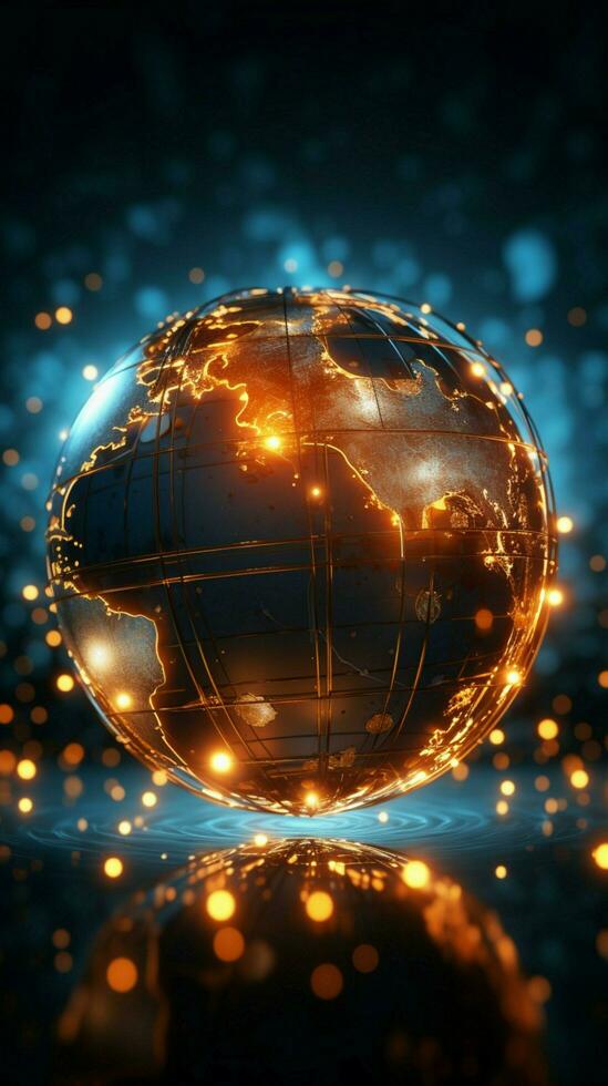 Abstract sphere emits light, intertwined with online banking and cryptocurrency elements Vertical Mobile Wallpaper AI Generated photo