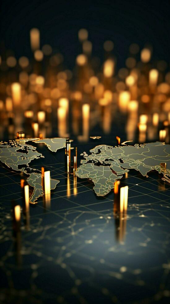 Business concept for education Gold world map chart as the background Vertical Mobile Wallpaper AI Generated photo