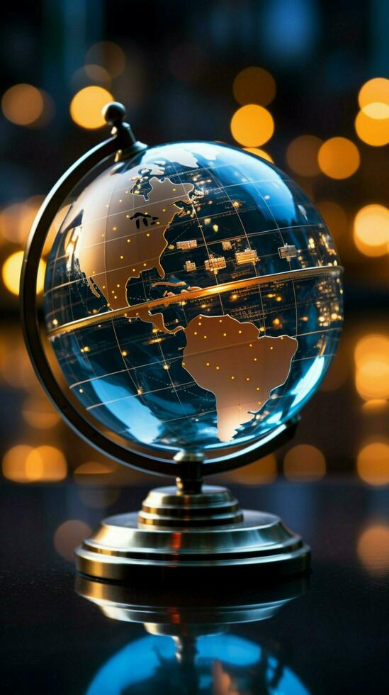 Crystal globe integrated with real time stock data, a symbol of global finance Vertical Mobile Wallpaper AI Generated photo