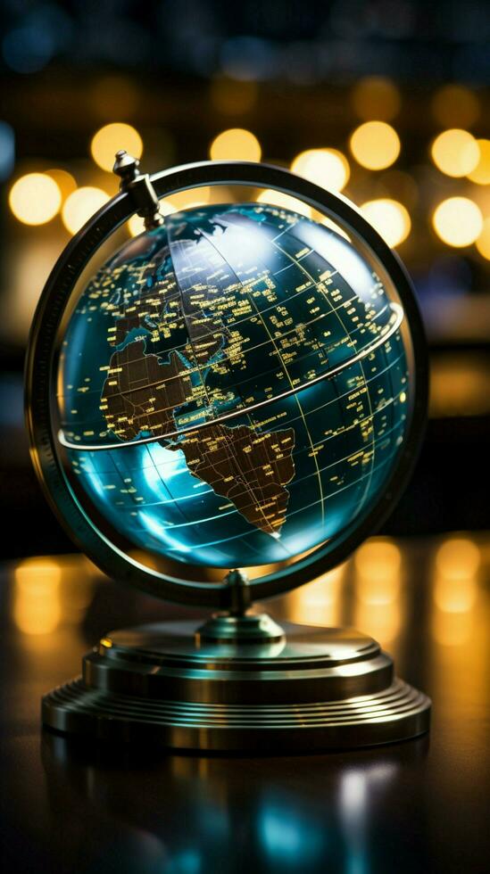 Crystal globe integrated with real time stock data, a symbol of global finance Vertical Mobile Wallpaper AI Generated photo