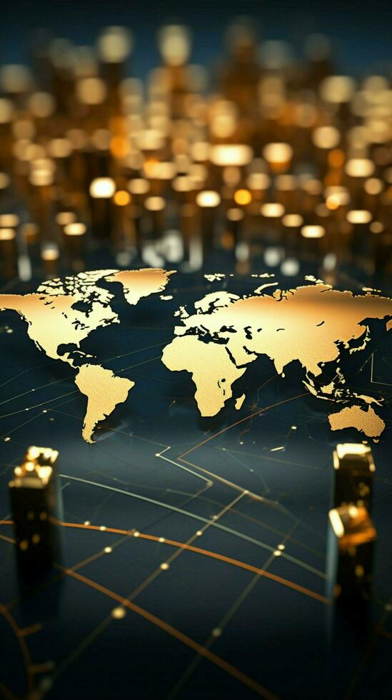 Educational business concept Gold world map chart serves as the background Vertical Mobile Wallpaper AI Generated photo