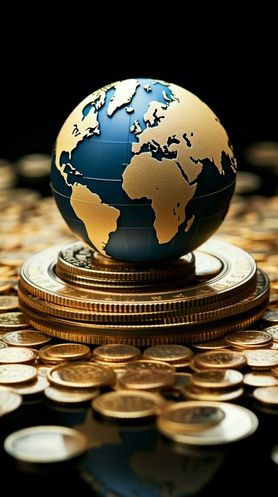 Euro coin rests on an isolated Earth, illustrating financial interconnectedness Vertical Mobile Wallpaper AI Generated photo