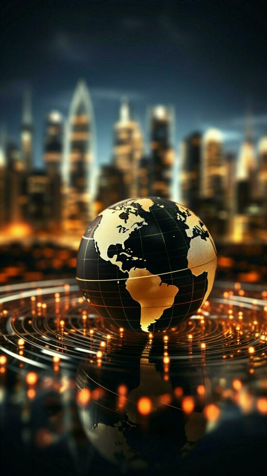 Global financial market overlaid with an investment graph against a blurred backdrop Vertical Mobile Wallpaper AI Generated photo