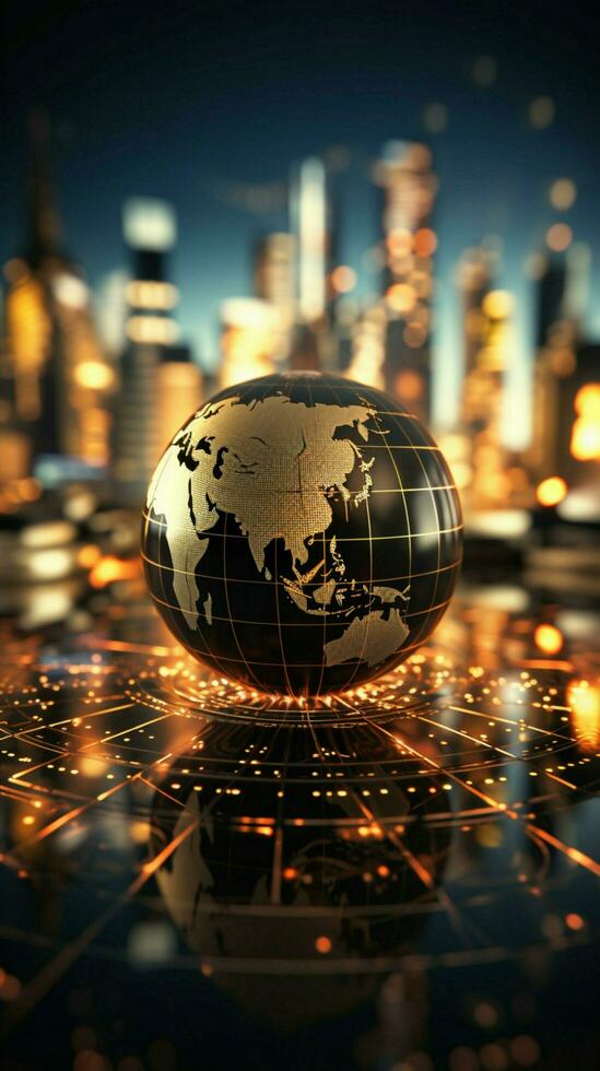 Global financial market overlaid with an investment graph against a blurred backdrop Vertical Mobile Wallpaper AI Generated photo