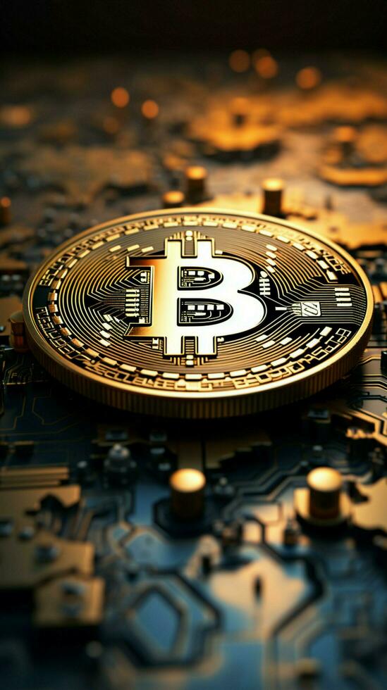 Global map complements the Bitcoin backdrop, signifying its international significance Vertical Mobile Wallpaper AI Generated photo
