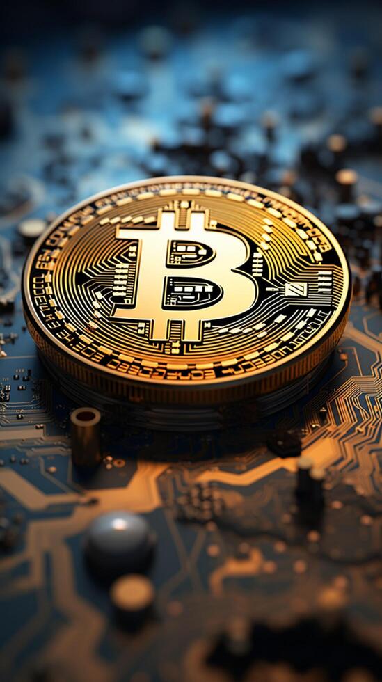 Global map complements the Bitcoin backdrop, signifying its international significance Vertical Mobile Wallpaper AI Generated photo