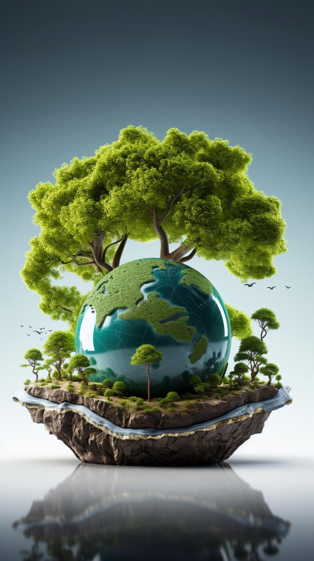 Green Earth and a tree for Earth Day against a white background