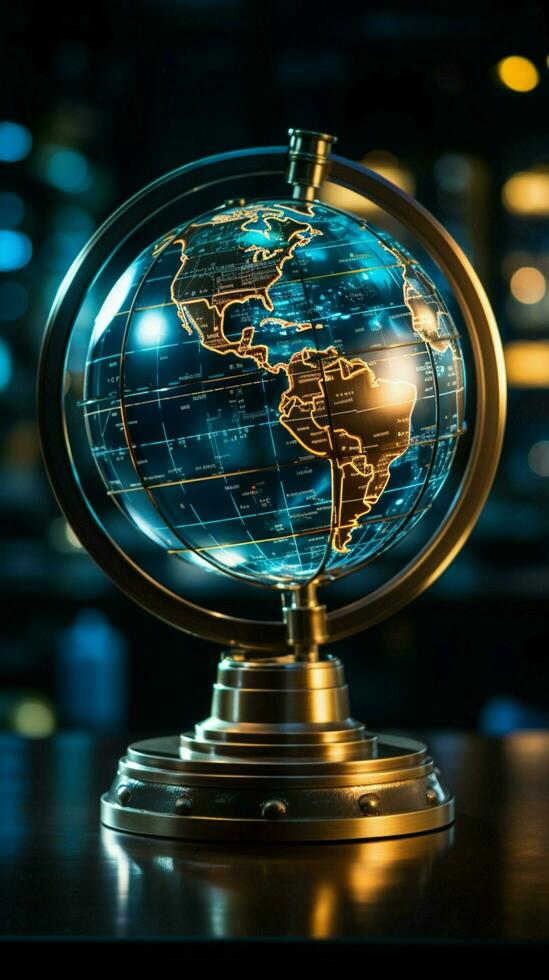 A crystal globe encased in stock data, a fusion of finance and world Vertical Mobile Wallpaper AI Generated photo