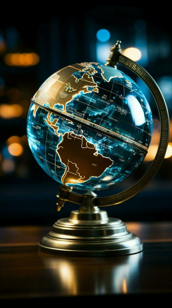 A crystal globe encased in stock data, a fusion of finance and world Vertical Mobile Wallpaper AI Generated photo