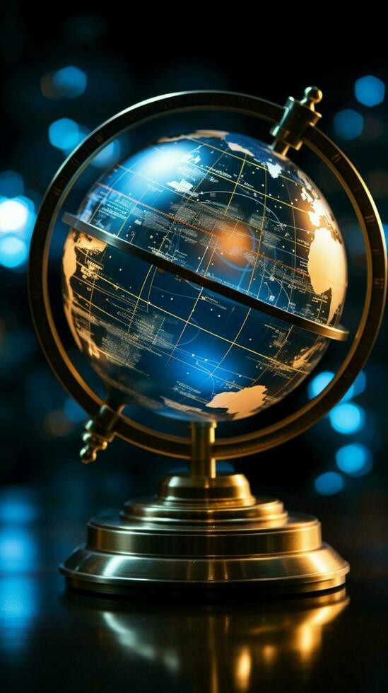 A crystal globe encased in stock data, a fusion of finance and world Vertical Mobile Wallpaper AI Generated photo