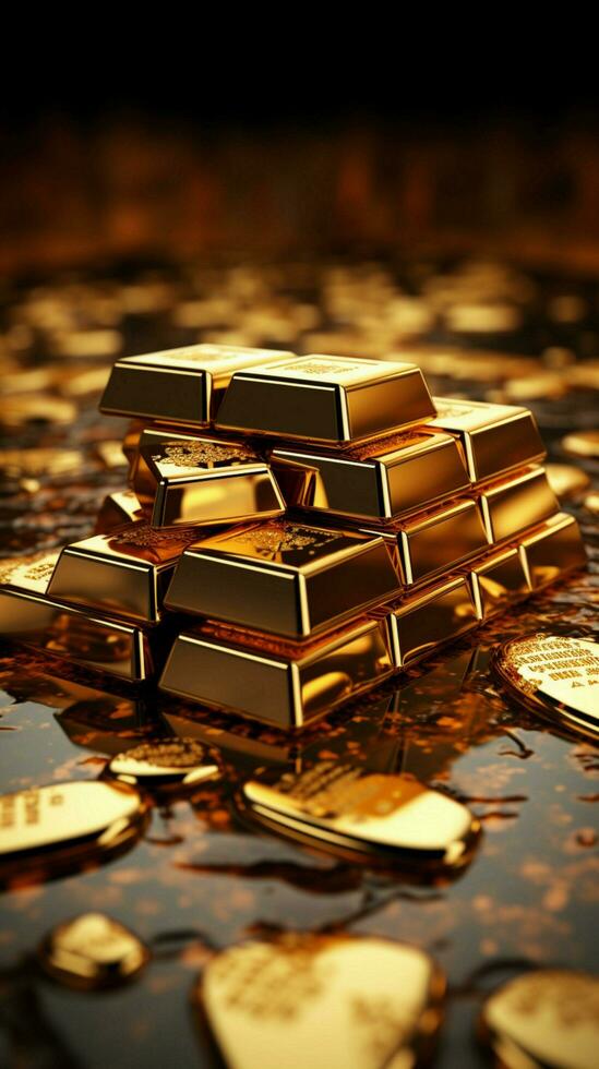 Wealth and success depicted by global investment in 3D gold bars Vertical Mobile Wallpaper AI Generated photo