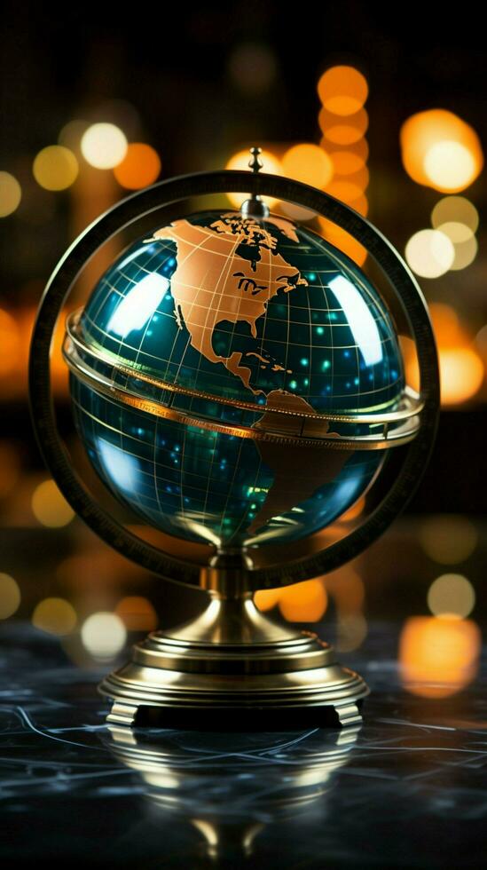 Stock market information displayed within a captivating crystal globe centerpiece Vertical Mobile Wallpaper AI Generated photo