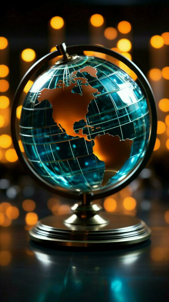 Stock market information displayed within a captivating crystal globe centerpiece Vertical Mobile Wallpaper AI Generated photo