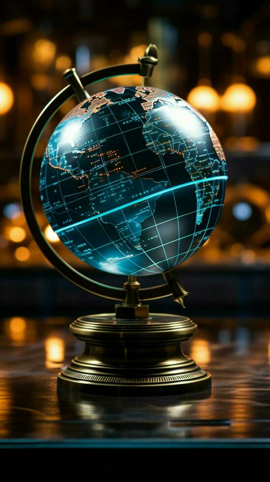 Stock market information displayed within a captivating crystal globe centerpiece Vertical Mobile Wallpaper AI Generated photo