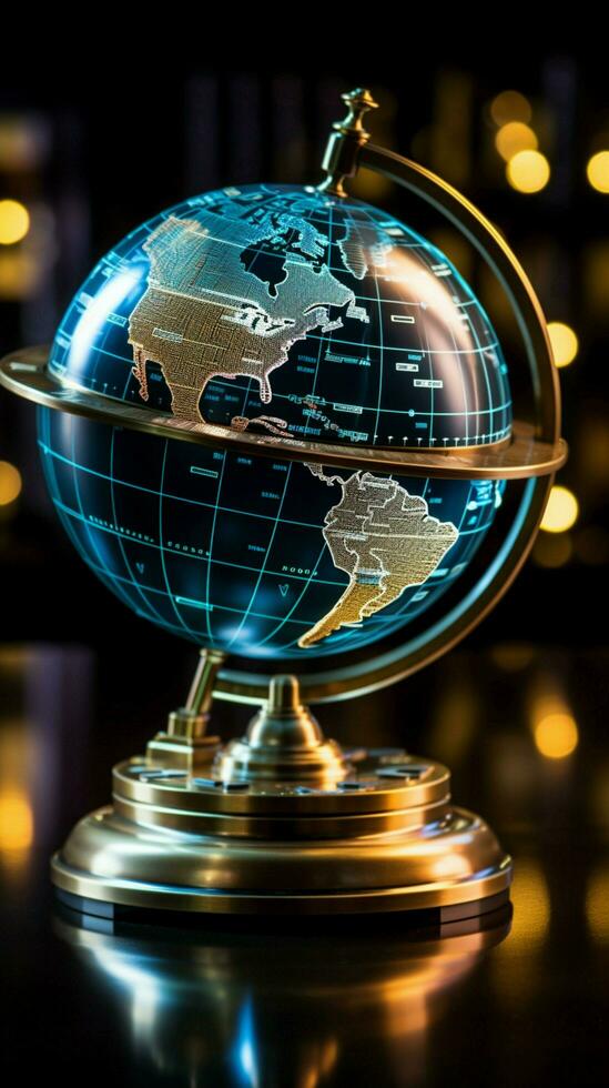 Stock market information displayed within a captivating crystal globe centerpiece Vertical Mobile Wallpaper AI Generated photo