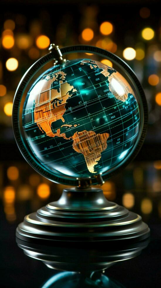 Stock market information displayed within a captivating crystal globe centerpiece Vertical Mobile Wallpaper AI Generated photo