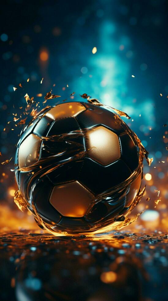 Abstract competition backdrop Soccer ball graphic on a digitally designed illuminated ground Vertical Mobile Wallpaper AI Generated photo