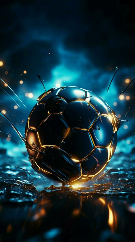 Abstract competition backdrop Soccer ball graphic on a digitally designed illuminated ground Vertical Mobile Wallpaper AI Generated photo