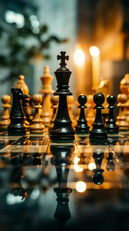 Checkmate A decisive business strategy ends the chess game with a kings defeat Vertical Mobile Wallpaper AI Generated photo