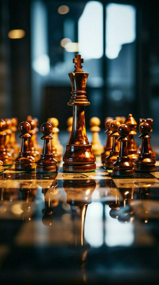 Chess, a metaphor for a businessmans game plan, strategy, and tactical prowess Vertical Mobile Wallpaper AI Generated photo