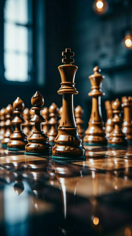 Chess, a metaphor for a businessmans game plan, strategy, and tactical prowess Vertical Mobile Wallpaper AI Generated photo