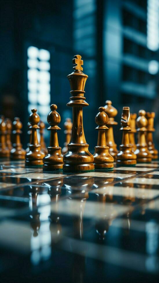 Chess, a metaphor for a businessmans game plan, strategy, and tactical prowess Vertical Mobile Wallpaper AI Generated photo